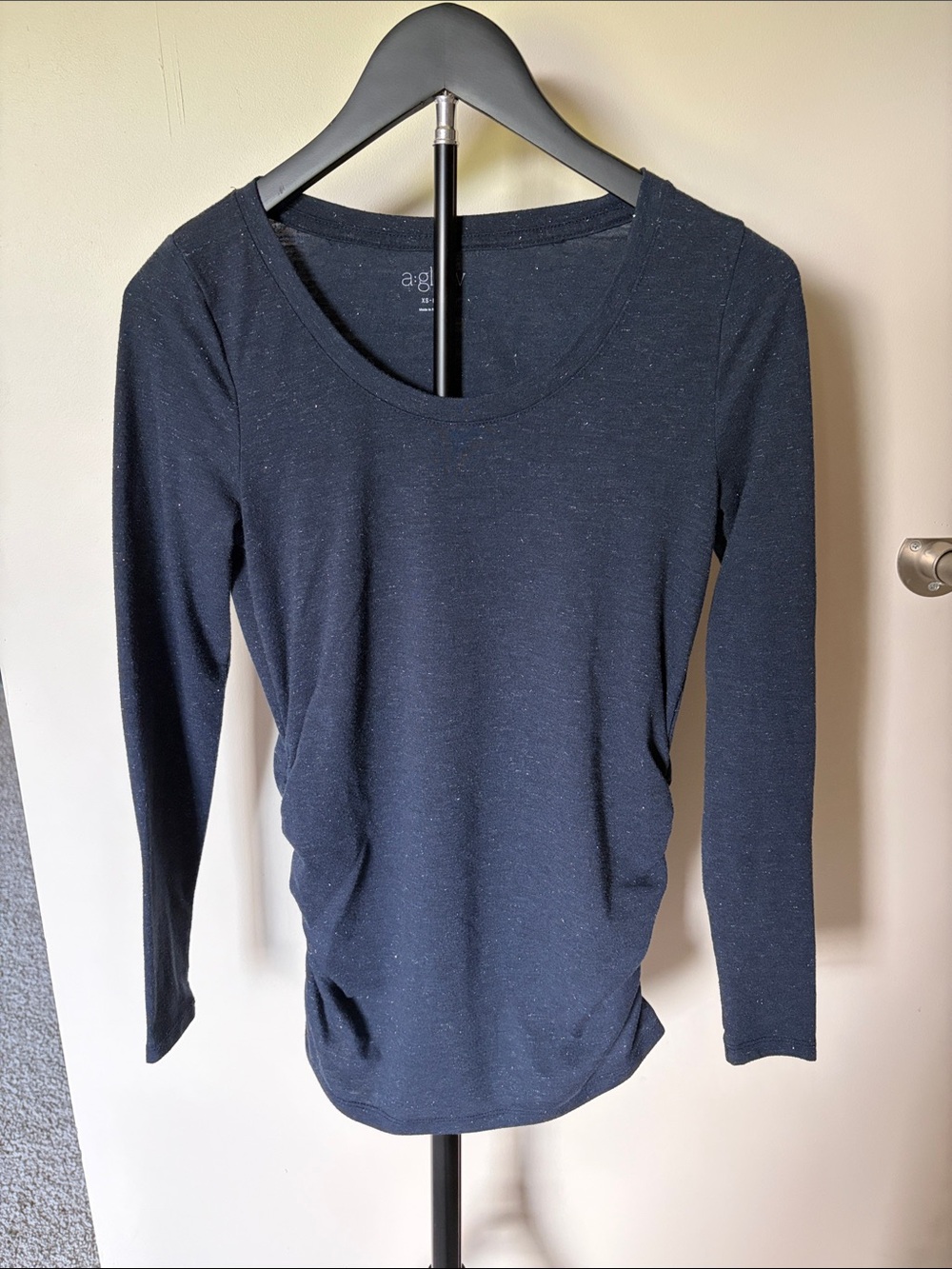 a:glow Navy Long-Sleeve Scoop Neck Top